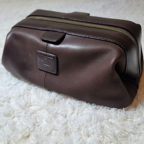 Fossil Vintage Brown Leather Mens Toilettery Shaving Cosmetic Travel Bag - Picture 4 of 7